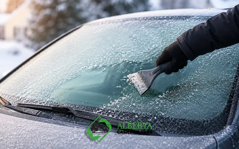 A frozen windshield