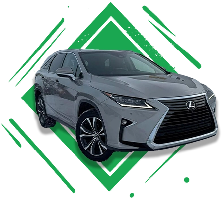 Grey Lexus SUV centered over a green diamond graphic with a white background.