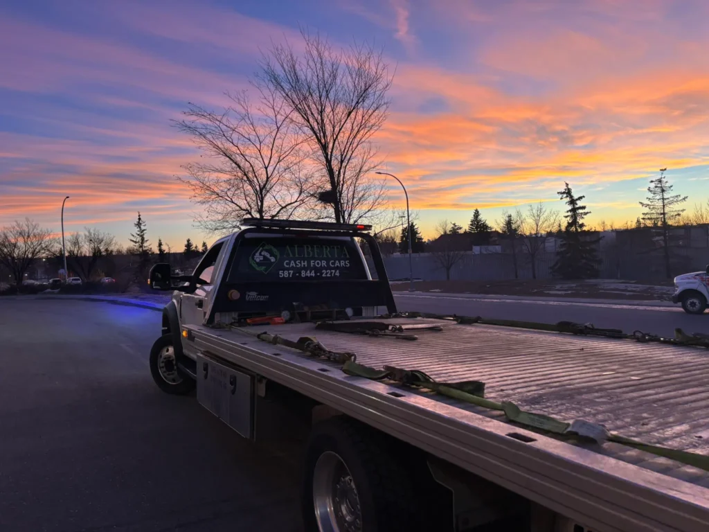 Alberta Cash For Cars tow truck in a midnight