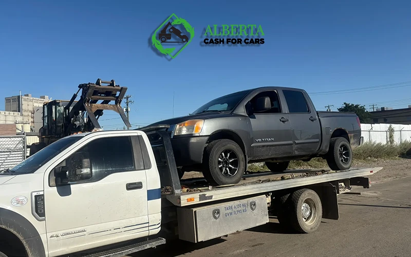Old truck on flatbed